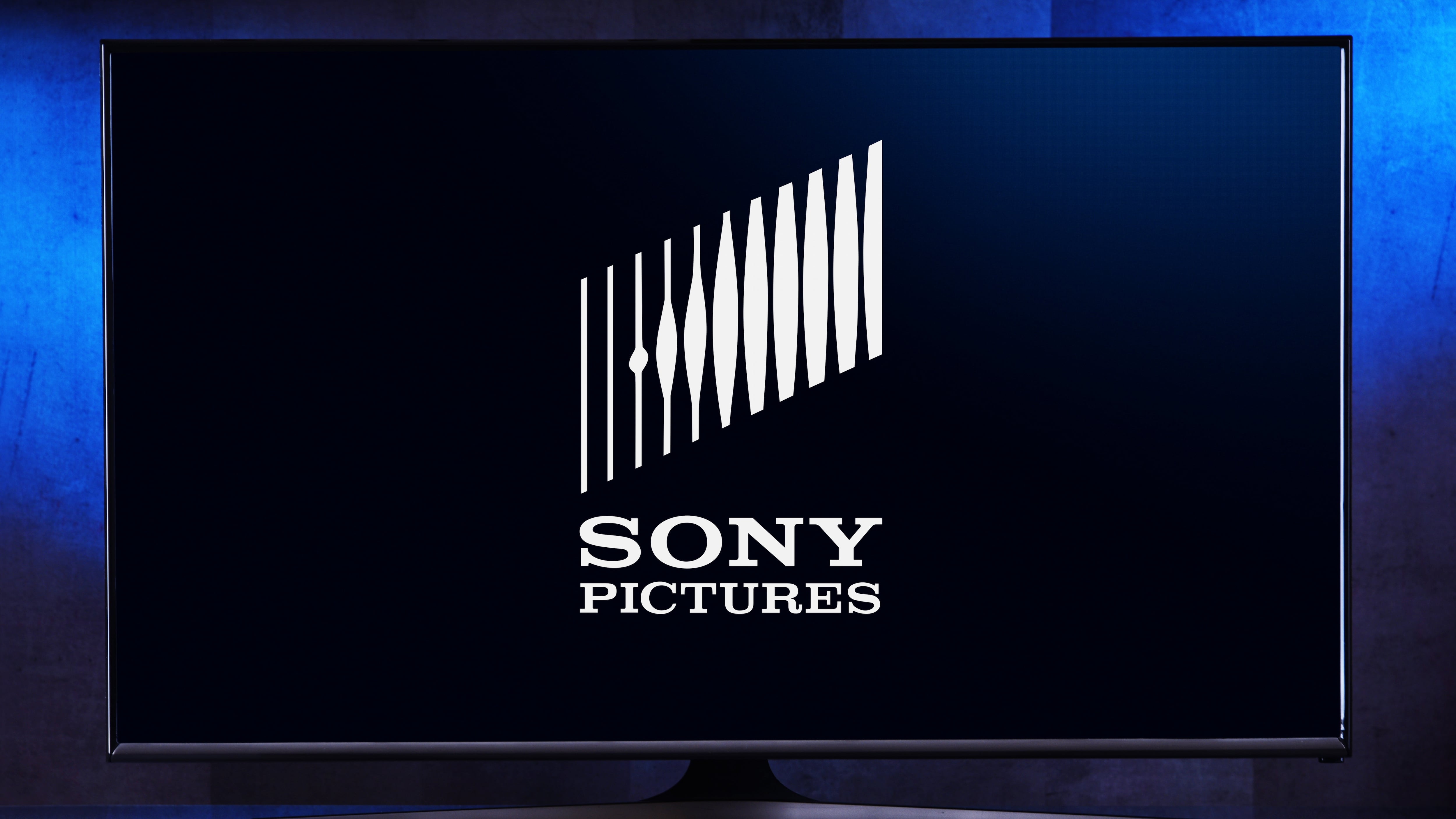 A flat-screen TV set displaying the logo of Sony Pictures