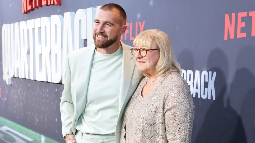 LOS ANGELES, CALIFORNIA - JULY 11: (L-R) Travis Kelce and Donna Kelce attend the Netflix Premiere of "Quarterback" at Netflix Tudum Theater on July 11, 2023 in Los Angeles, California. (Photo by Randy Shropshire/Getty Images for Netflix)
